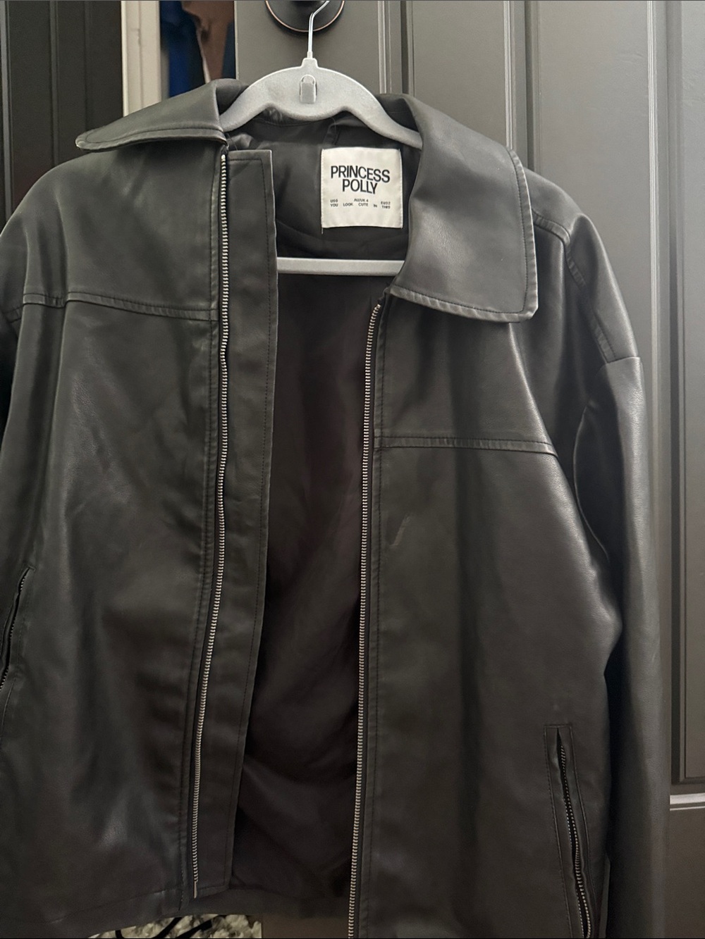 Princess Polly Black Leather Bomber Jacket - Zip Front